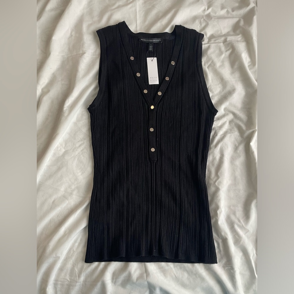 White House black market Black Sleeveless Top with Button Accents